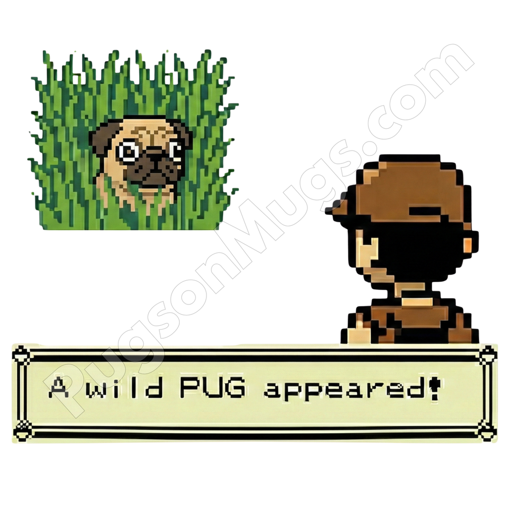"A Wild PUG Appeared!" – Retro 8-Bit Gamer Mug
