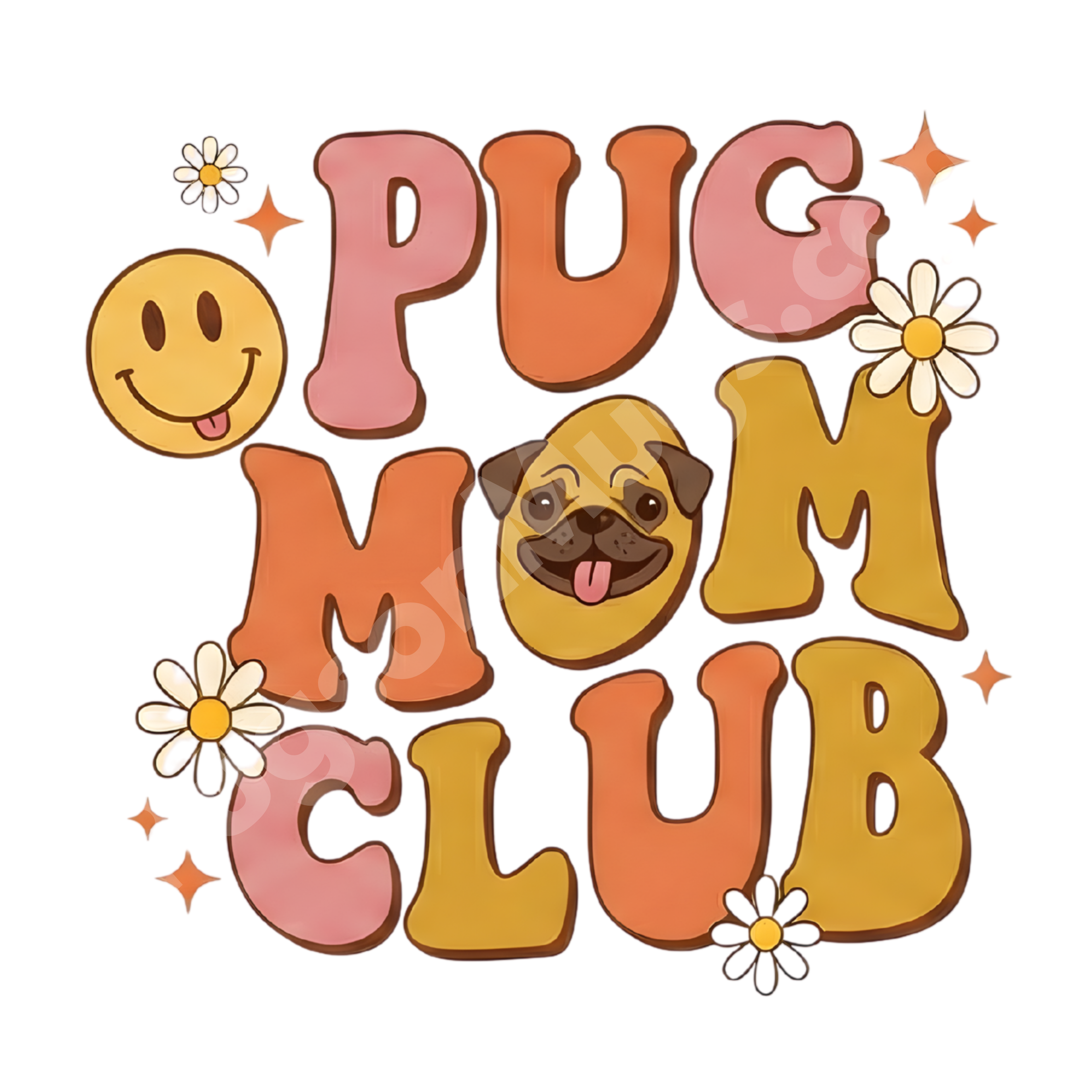 "Pug Mom Club" – Retro 70s Aesthetic Mug