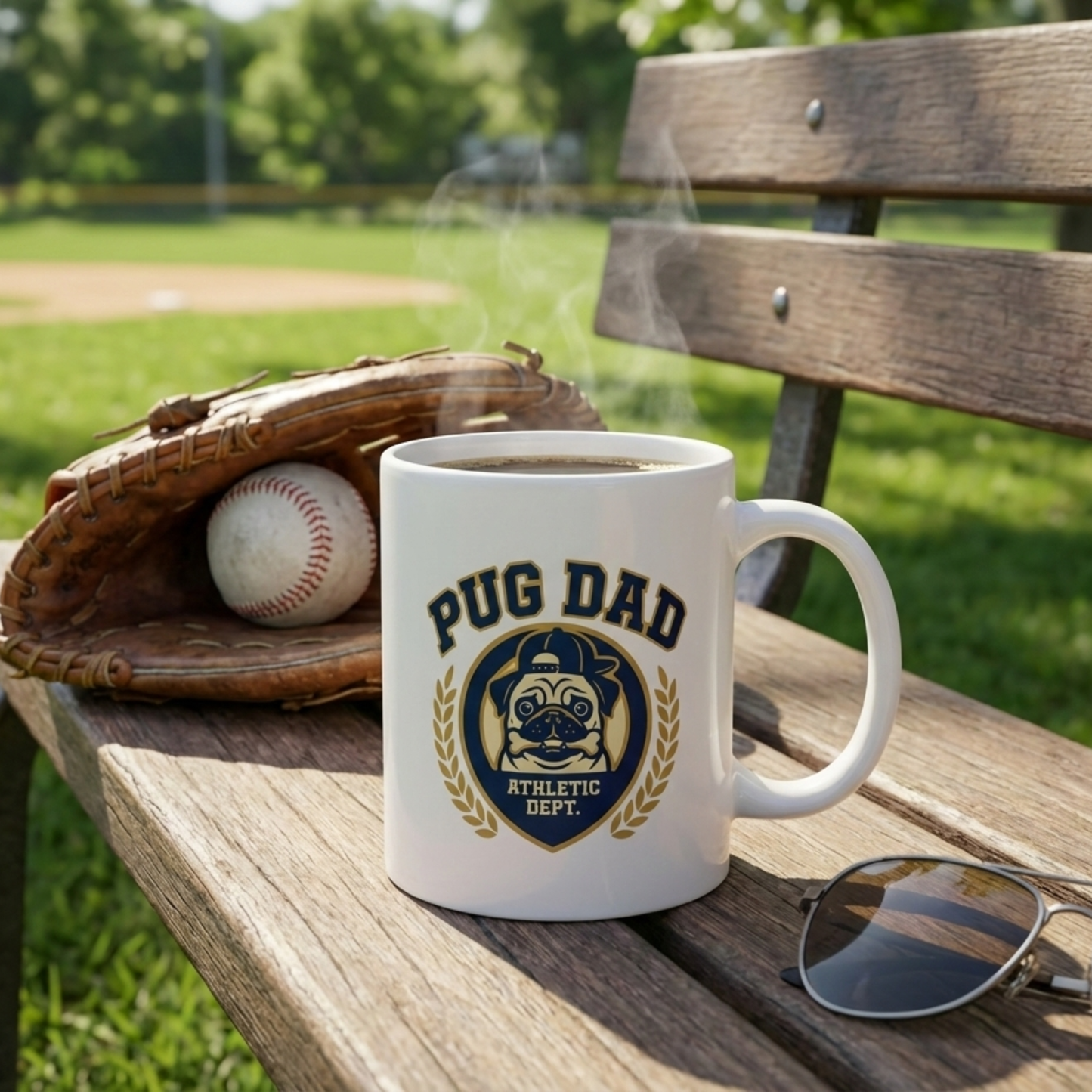 "Pug Dad Athletic Dept." – Varsity Style Mug