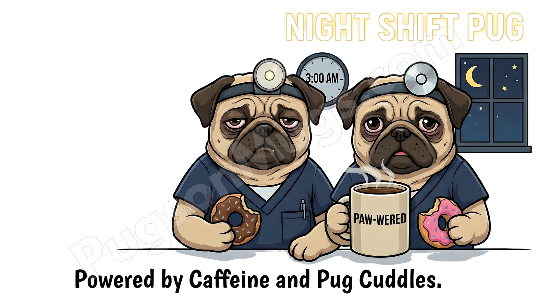 "Night Shift Pug" – Funny Nurse & Medical Worker Mug