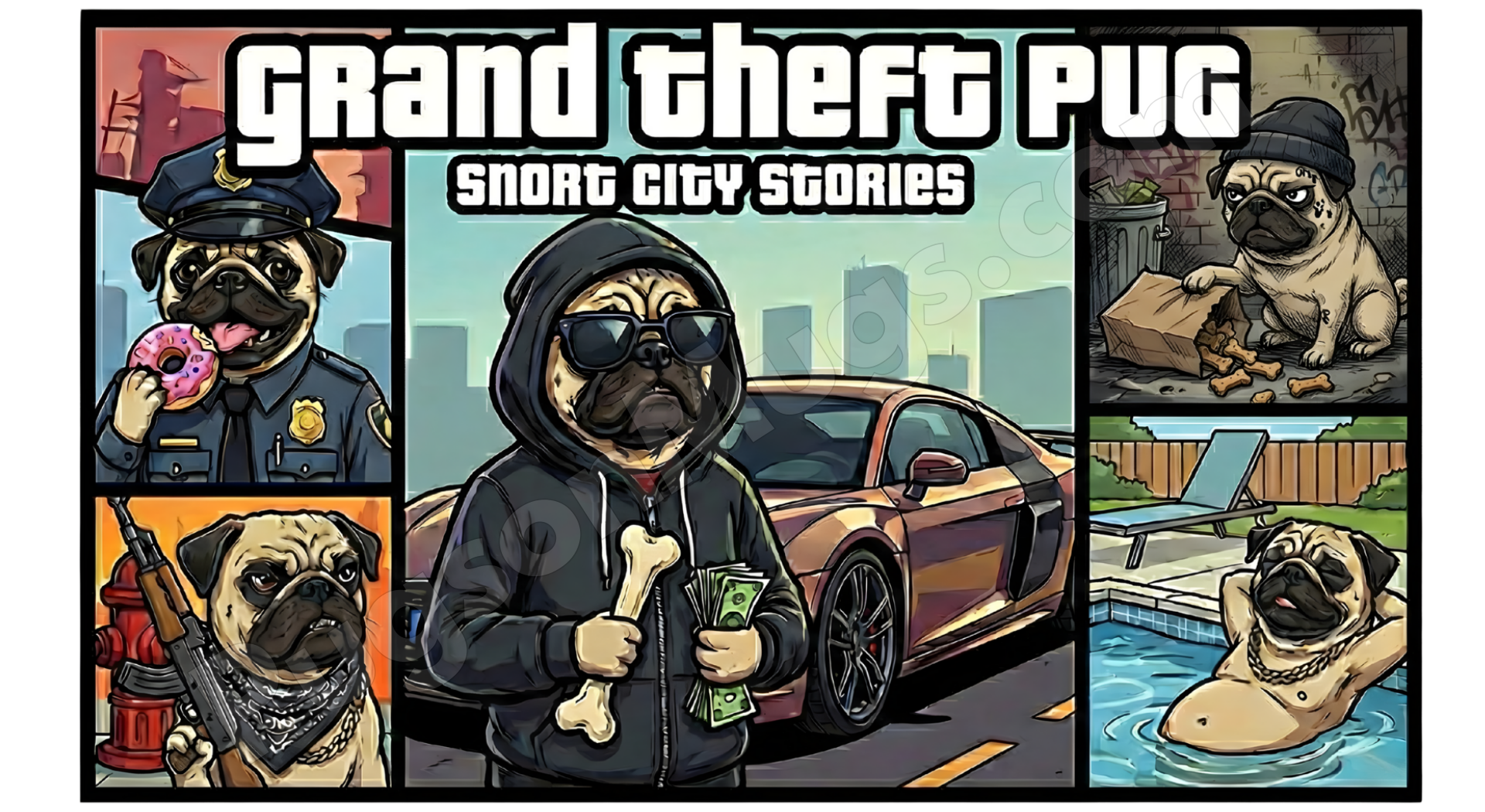 "Grand Theft Pug: Snort City Stories" – Gamer Parody Mug