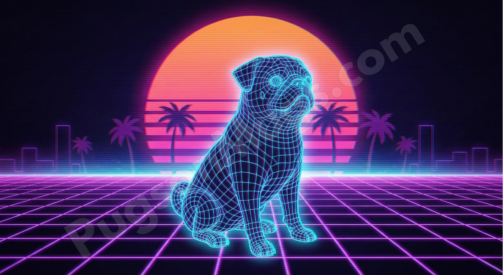 "The Cyber-Pug" – Retro Vaporwave & Synthwave Aesthetic Mug