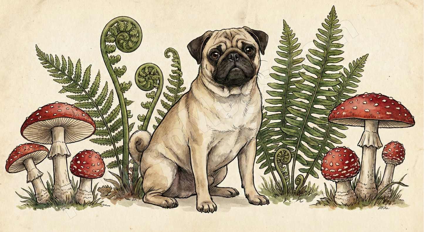 "The Forest Forager" – Vintage Mushroom & Fern Pug Mug