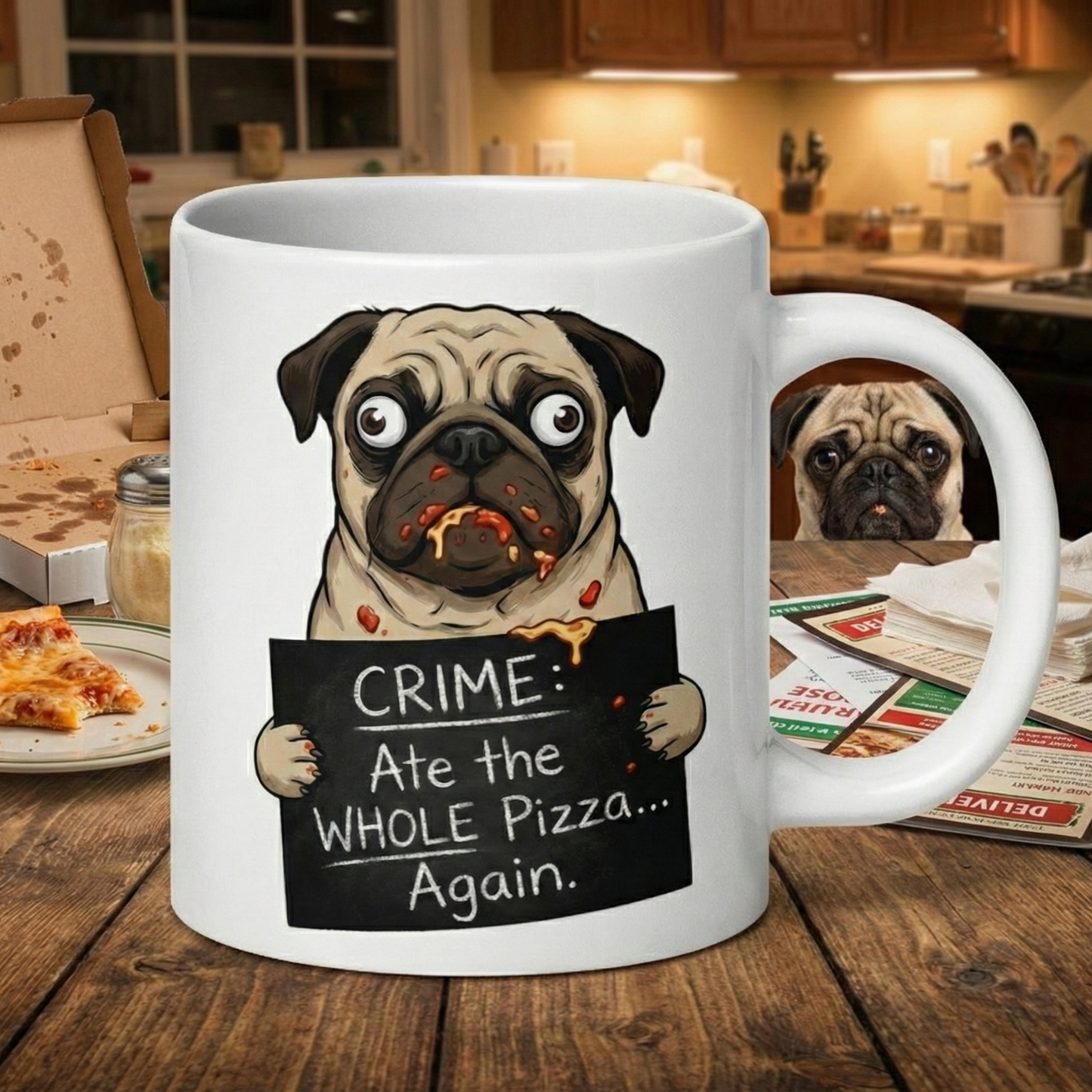 "The Pizza Bandit" – Funny Dog Mugshot Mug