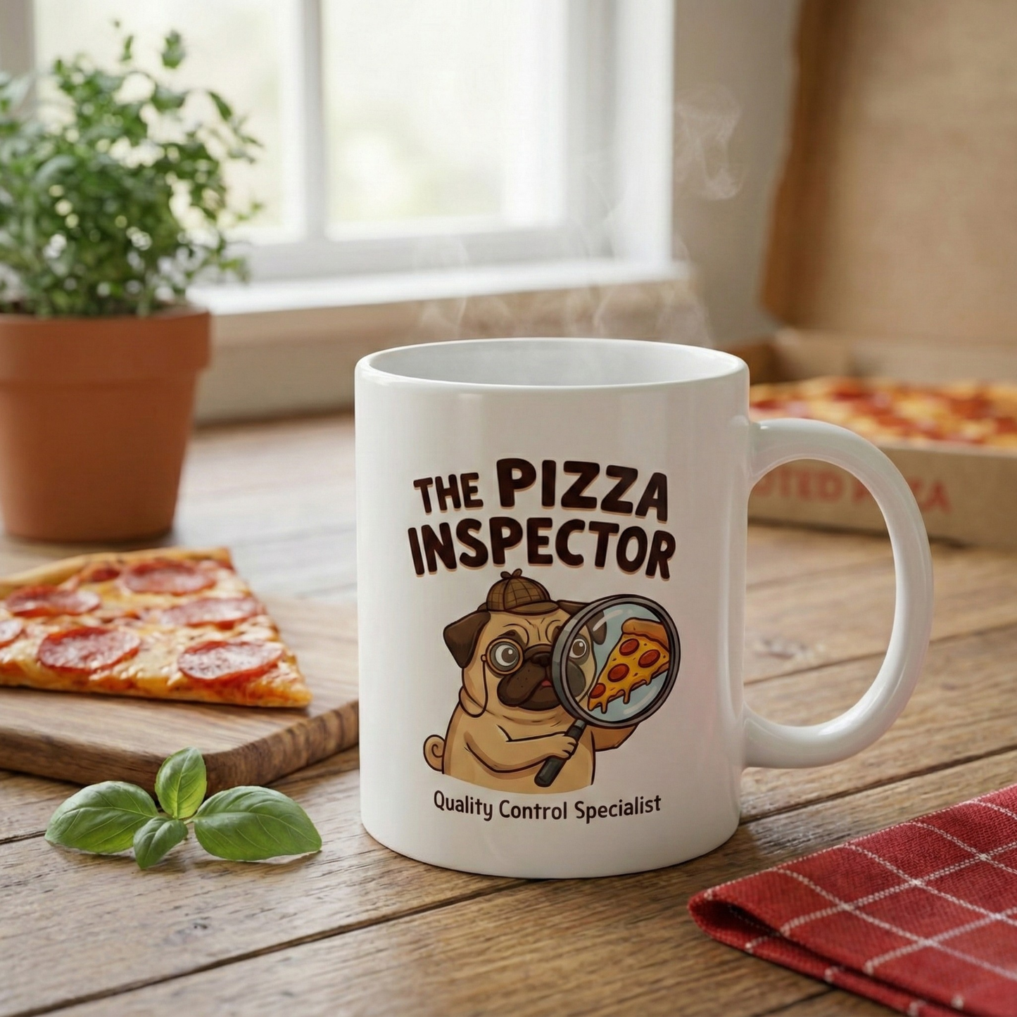 "The Pizza Inspector" – Official Quality Control Pug Mug