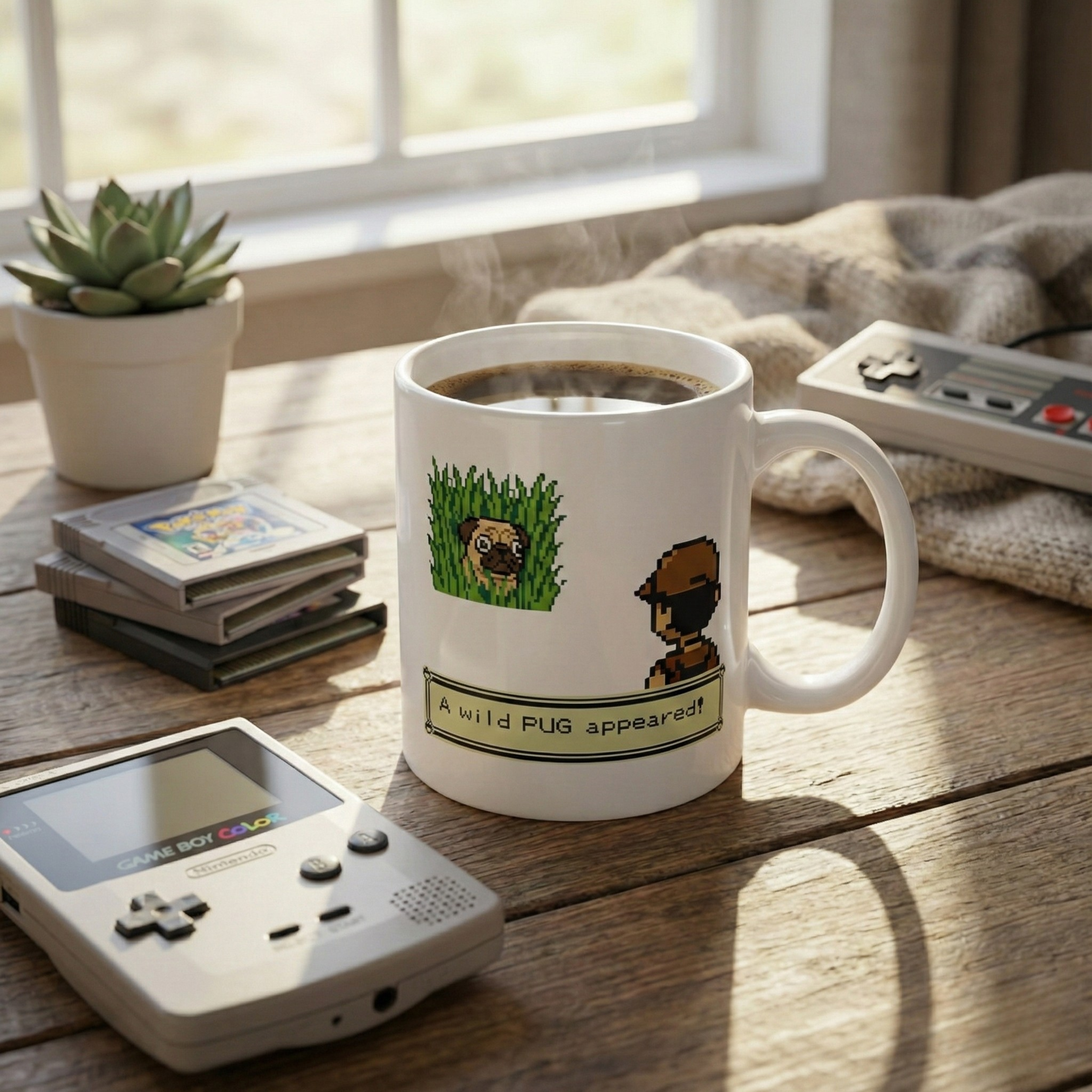 "A Wild PUG Appeared!" – Retro 8-Bit Gamer Mug