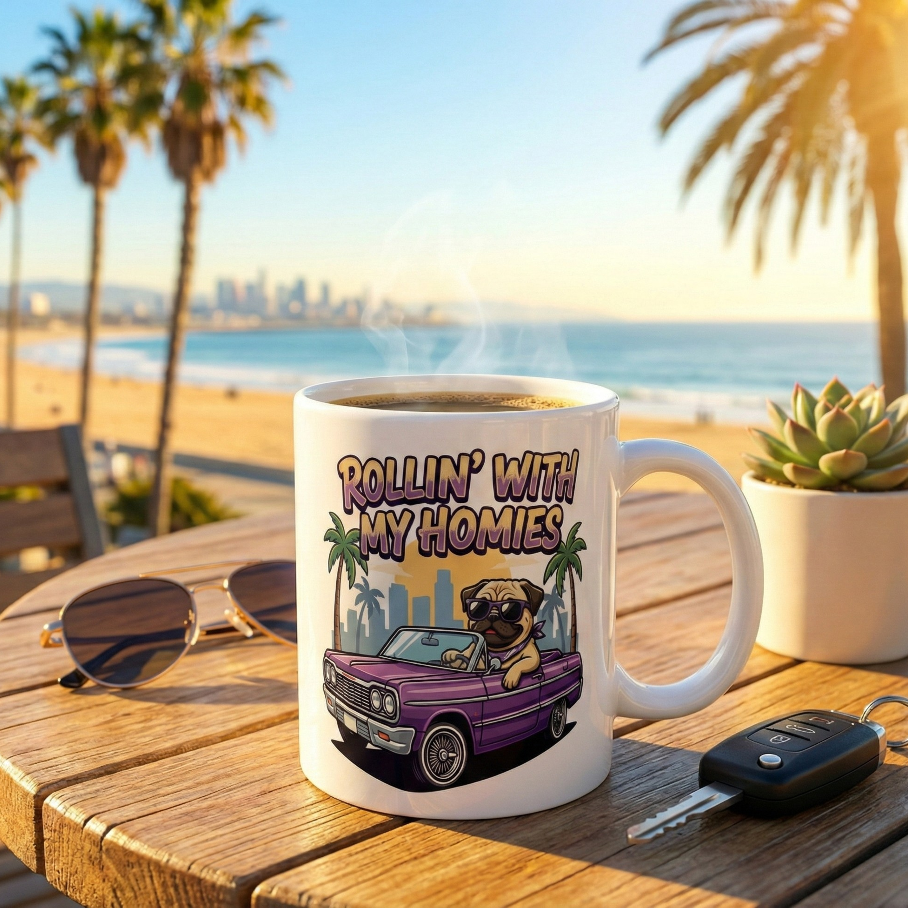 "Rollin' With My Homies" – West Coast Lowrider Pug Mug