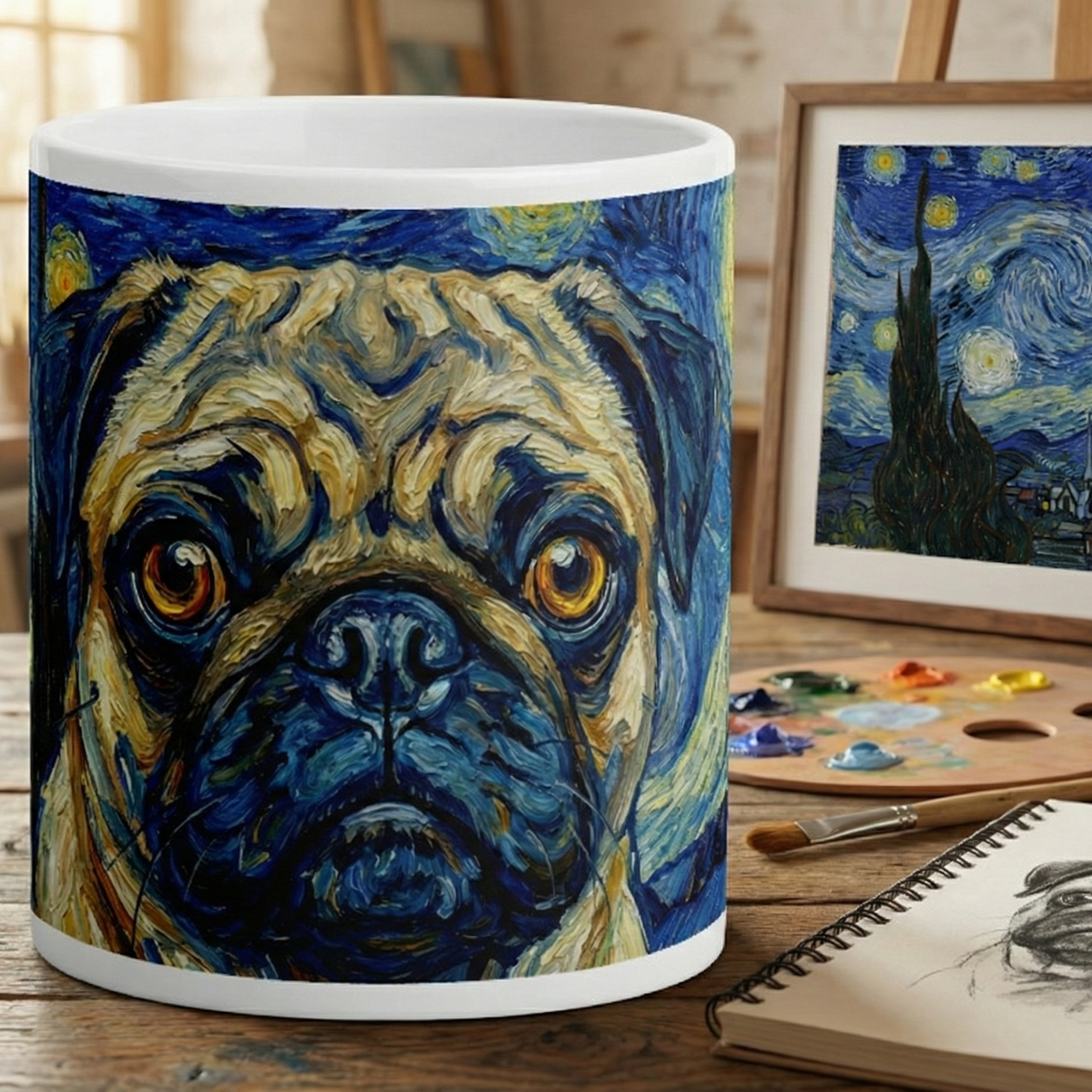 "Vincent van Pug" – Impressionist Art Parody Mug