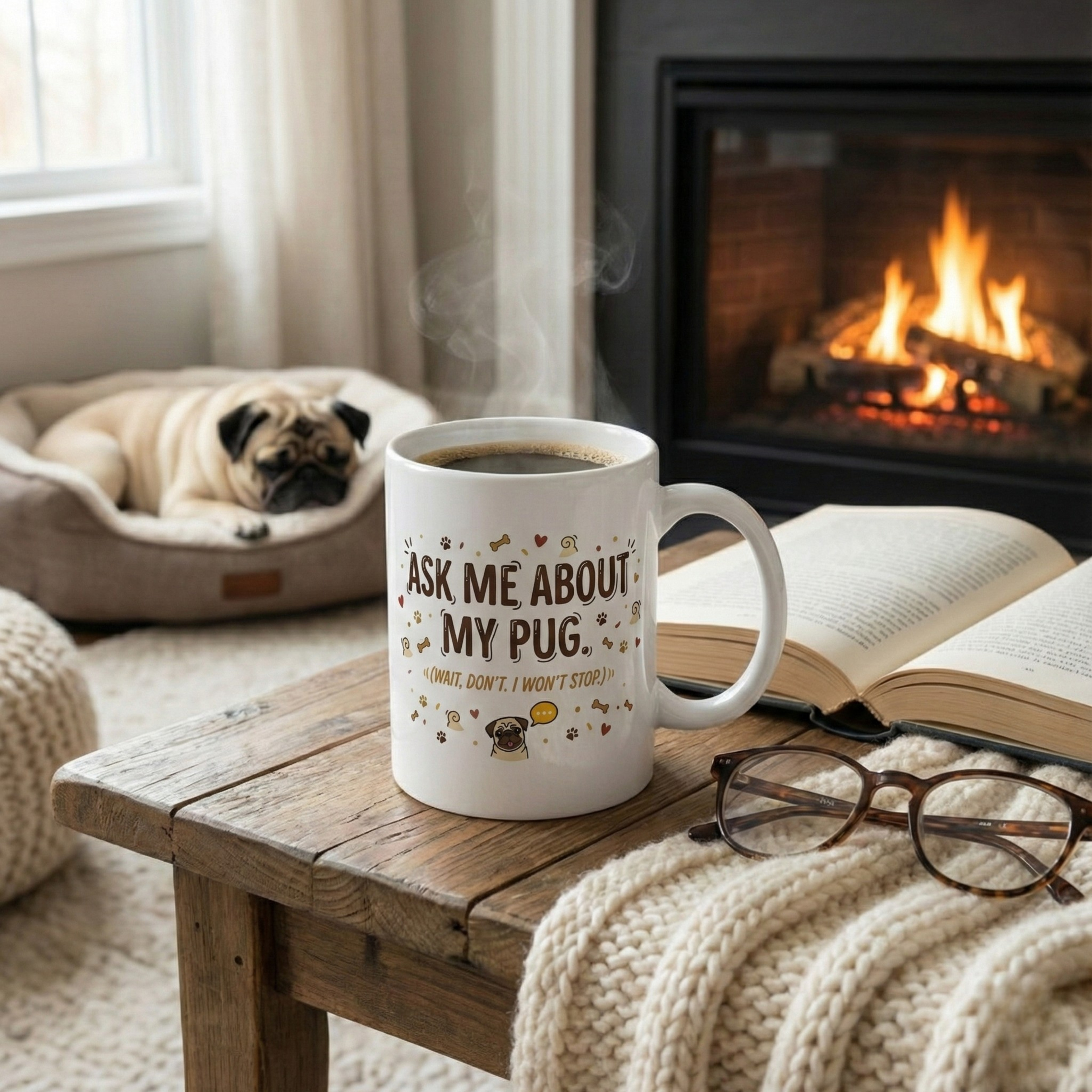 "Ask Me About My Pug (Wait, Don't)" – Funny Warning Mug