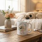 "Floral Pug Mom" – Elegant Watercolor Mug