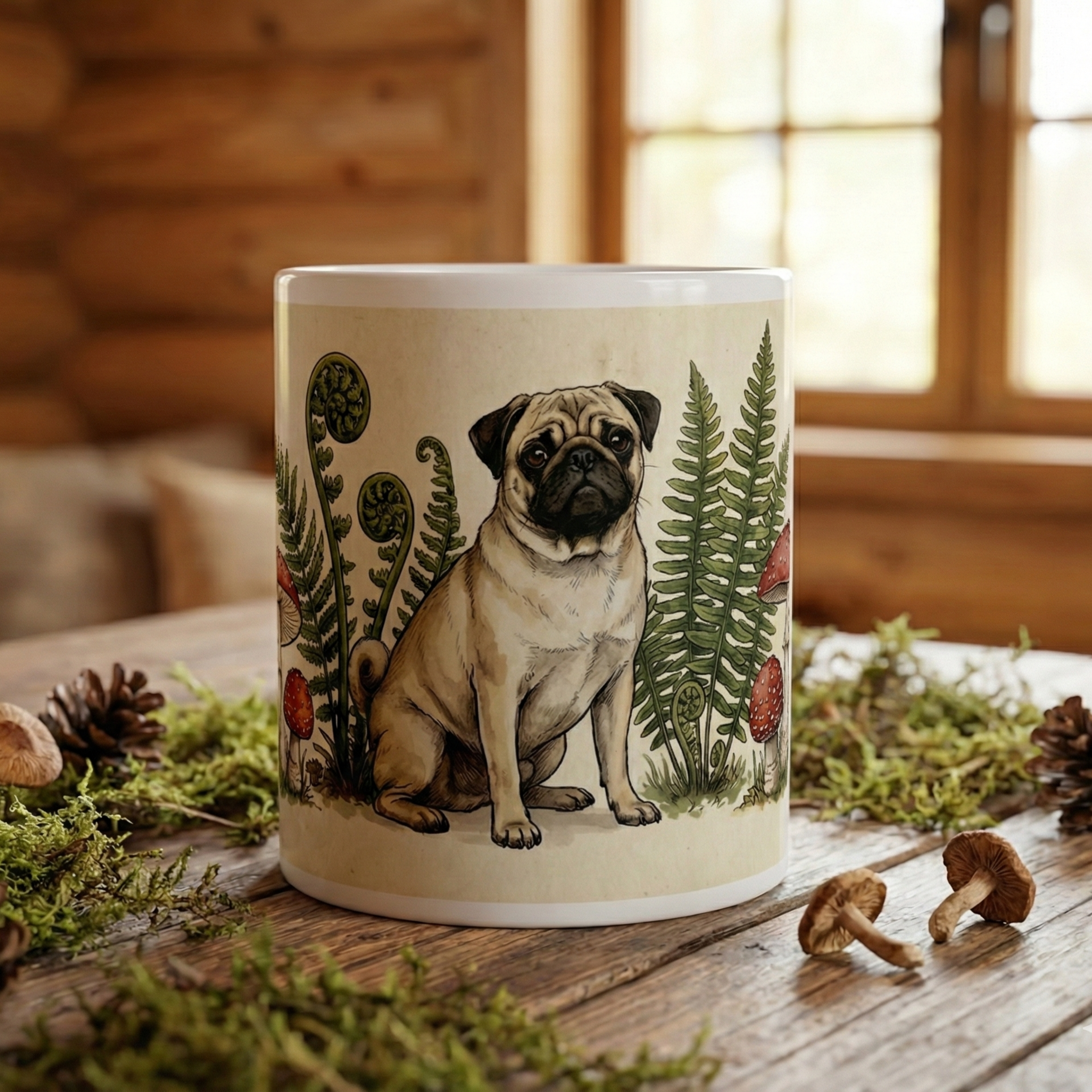 "The Forest Forager" – Vintage Mushroom & Fern Pug Mug