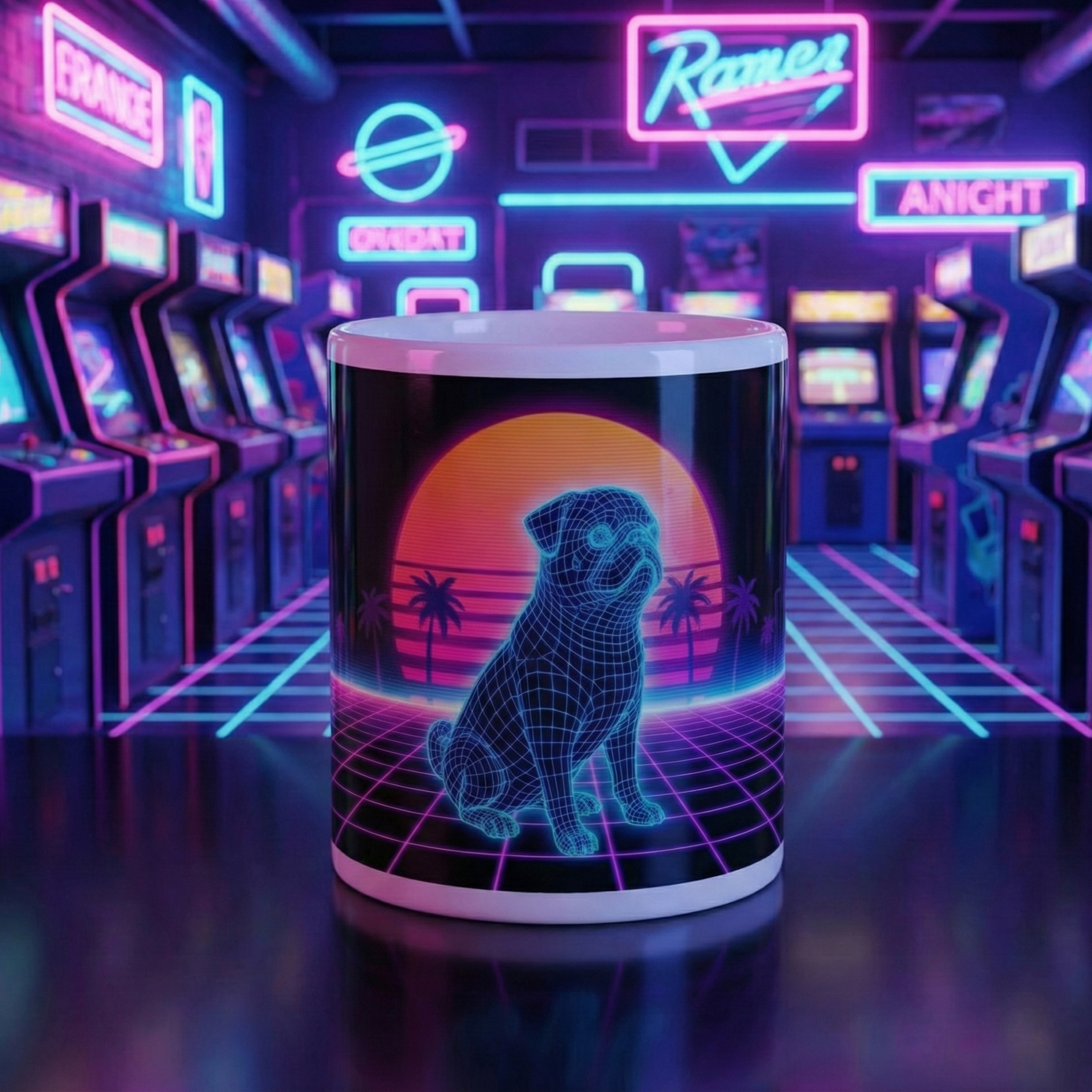 "The Cyber-Pug" – Retro Vaporwave & Synthwave Aesthetic Mug