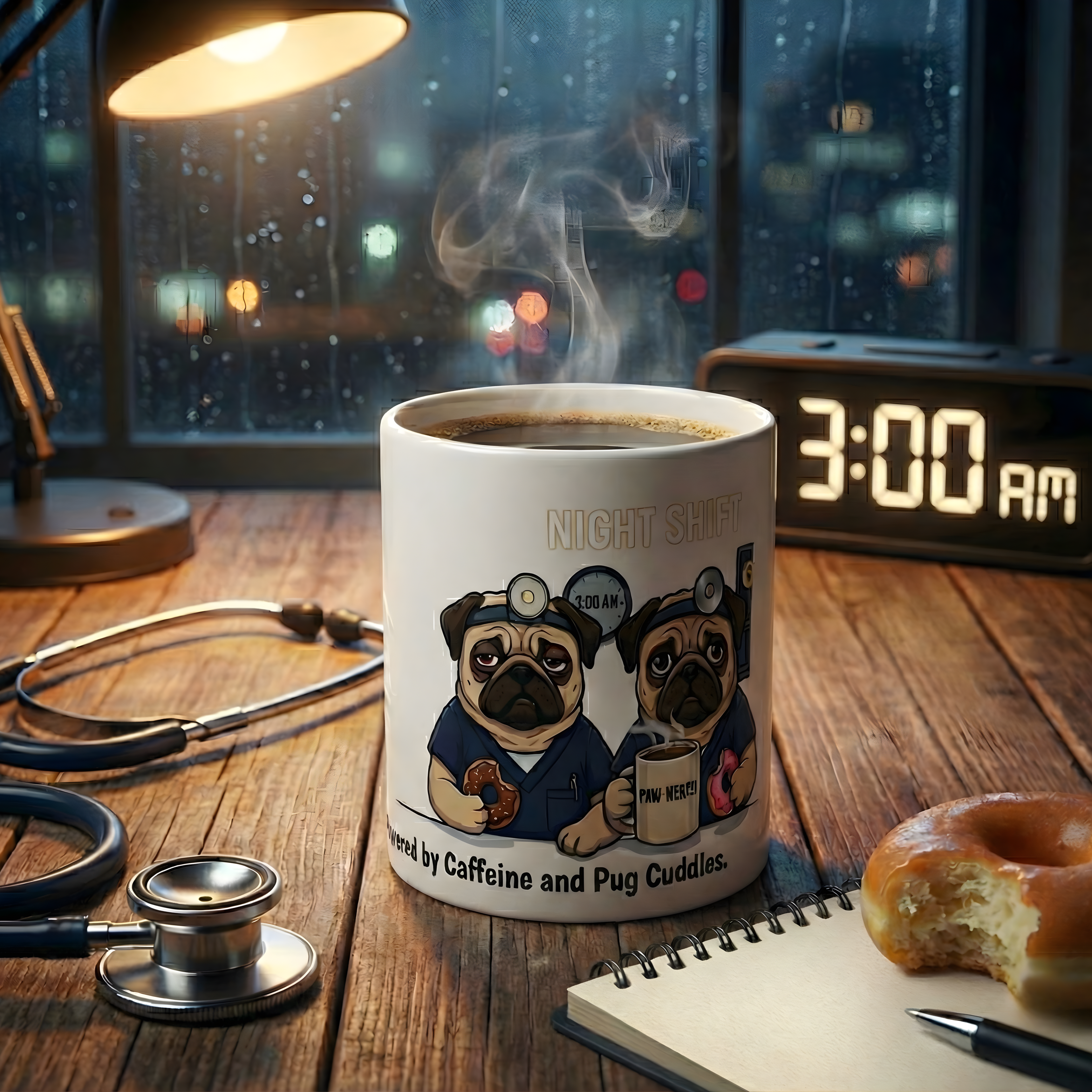 "Night Shift Pug" – Funny Nurse & Medical Worker Mug