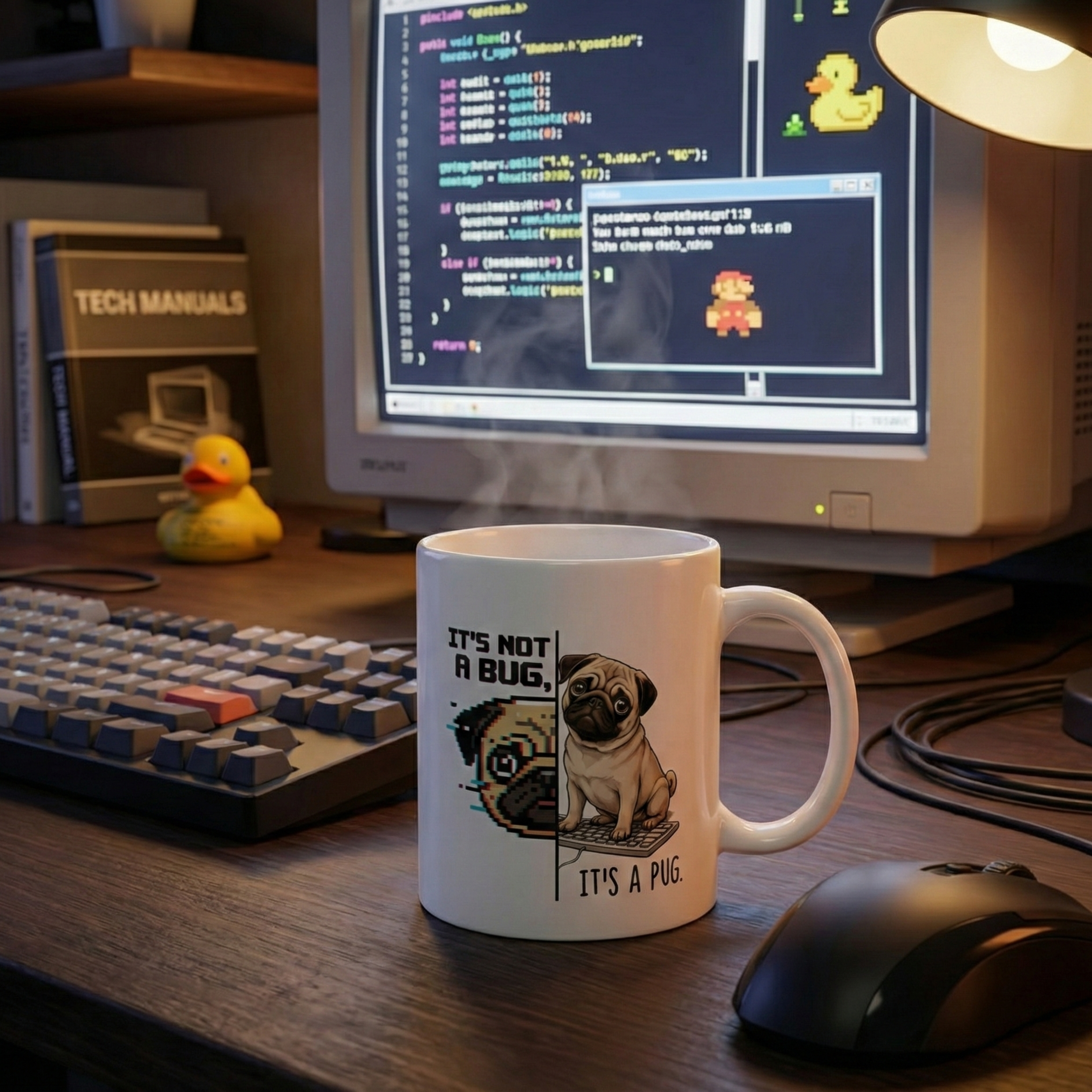 "It's Not a Bug, It's a Pug" – Funny Programmer Mug