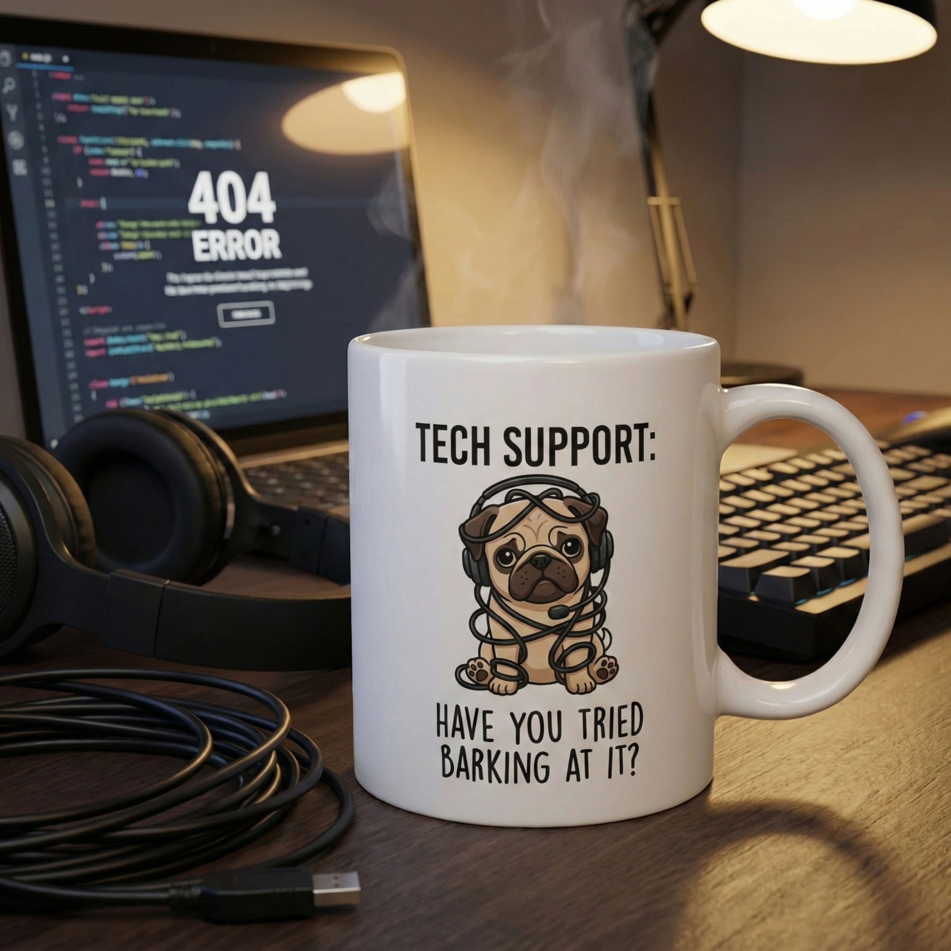 "Tech Support: Have You Tried Barking At It?" – Funny IT Mug