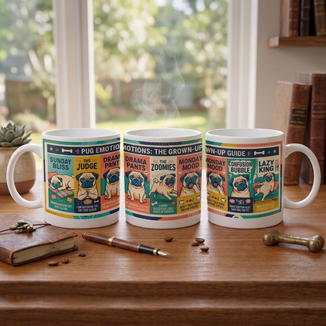 Pug Emotions: The Grown-Up Guide | Infographic Ceramic Coffee Mug