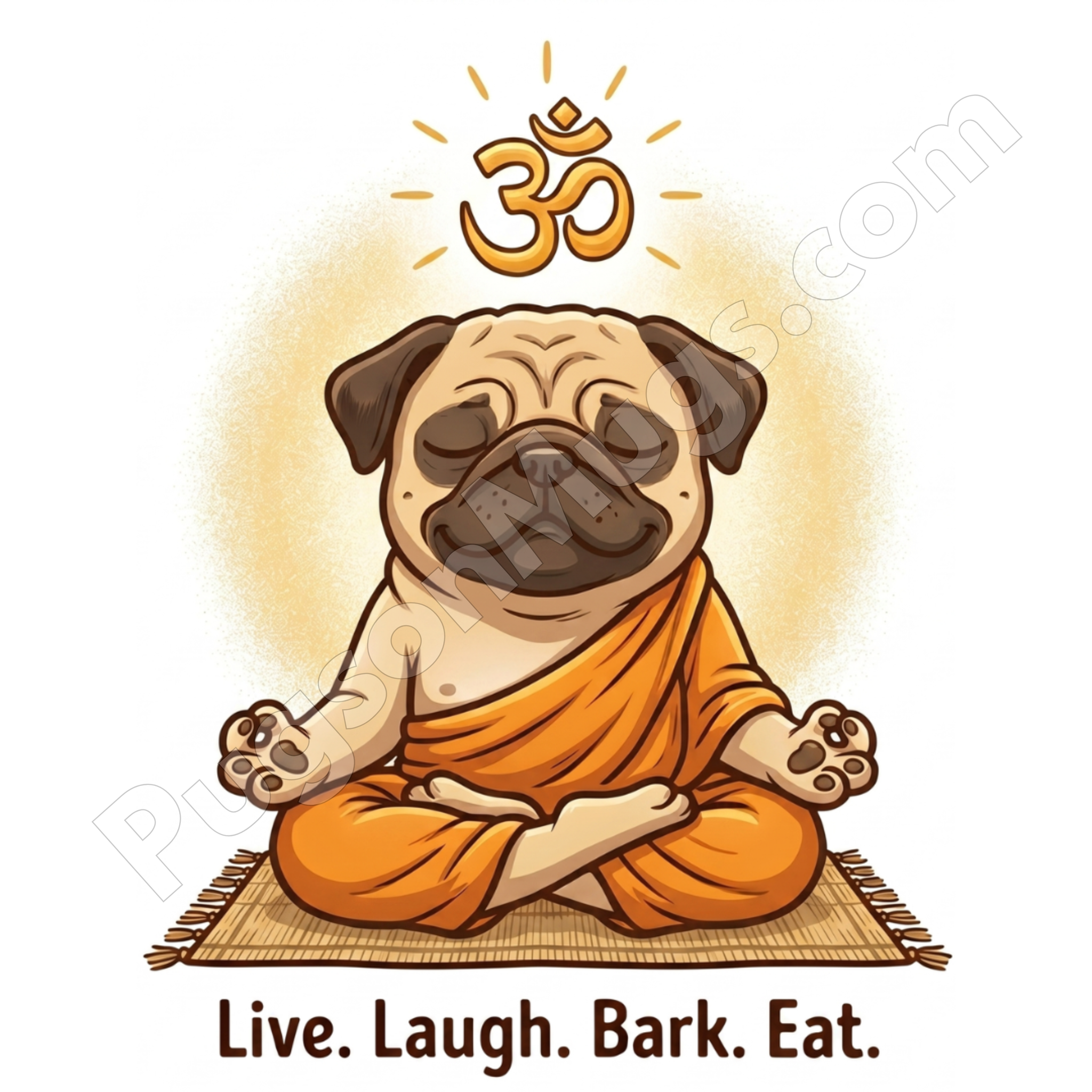 "Live. Laugh. Bark. Eat." – Zen Yoga Pug Mug