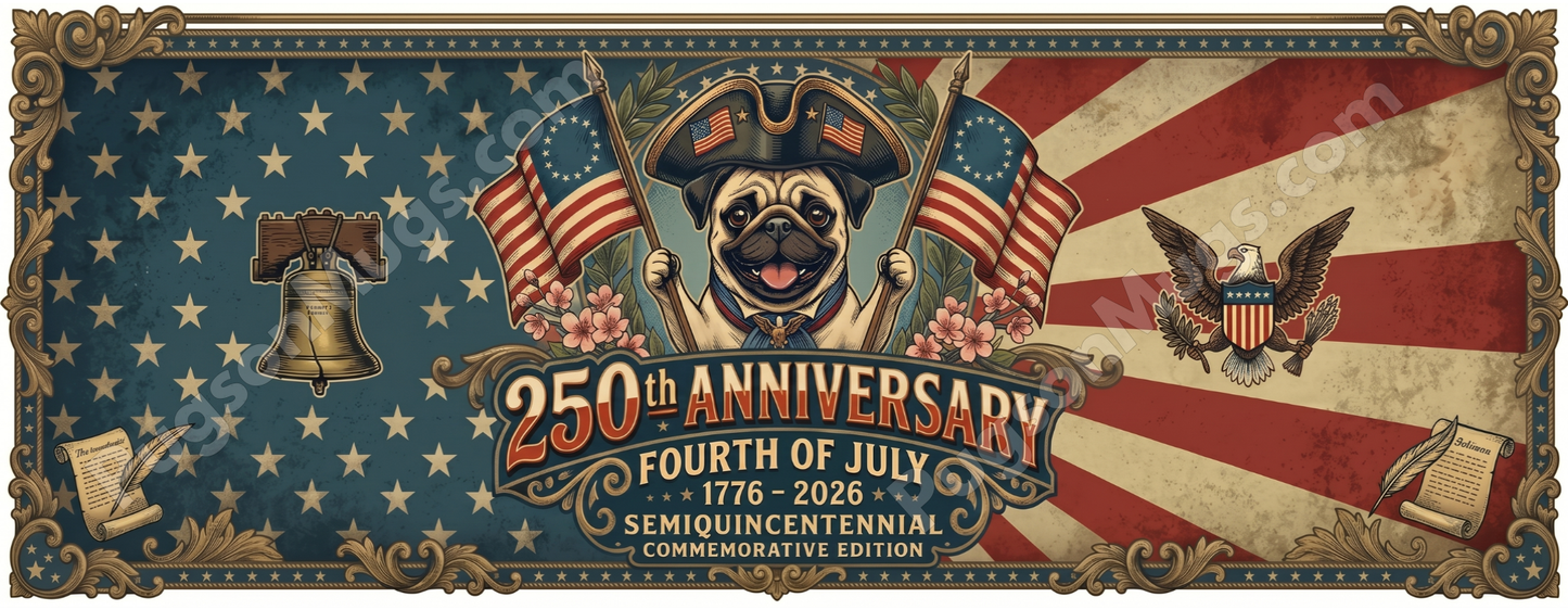 Limited Edition: 1776–2026 Semiquincentennial Revolutionary Series, Patriotic Pug Mug